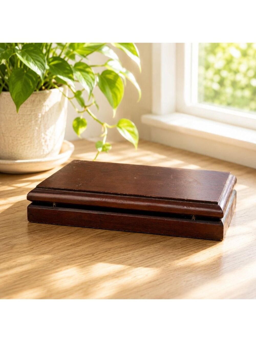 Vintage Wooden Keepsake Box With Red Velvet Lining Rustic Jewelry Storage Chest
